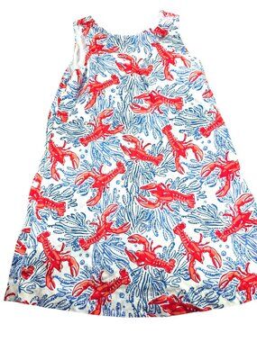 Tommy Bahama Girls Lobster Print Sleeveless Dress Back Zipper Size 5 nautical